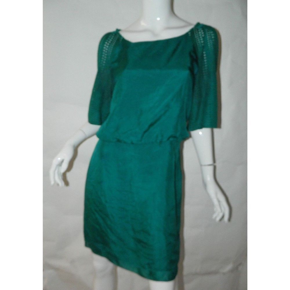 Phillip Lim 3.1 Dress Green Silk‎ Perforated Sleeves Scoop Neck Shift Size 4